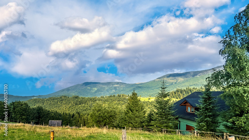 Fototapeta Naklejka Na Ścianę i Meble -  Panoramic view from Hala Boracza to Beskid Zywiecki Mountains Poland