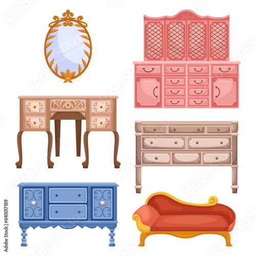 Mirror, Dressers, Bureau And Couch Charming Vintage Furniture Set With Timeless Designs. Crafted With Quality Materials
