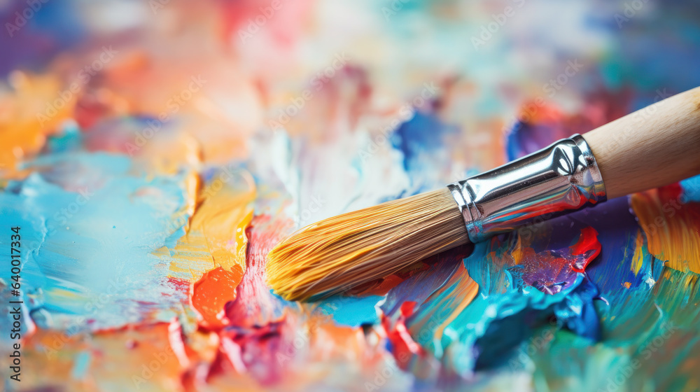 Acrylic colours on plate with paining brushes for art work. Acrylic colours on plate with paining brushes for art work.