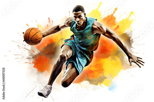 Watercolor Basketball Player Isolated on White Background: AI Generated © Nikki AI