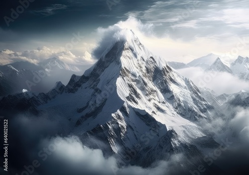 Epic Mountain Scenery. Digital poster. Generative ai.