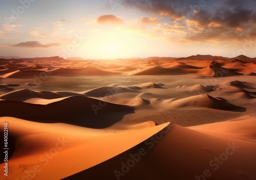 Wüstenzauber: Goldener Sand und weite Horizonte. Digital poster. Generative ai.