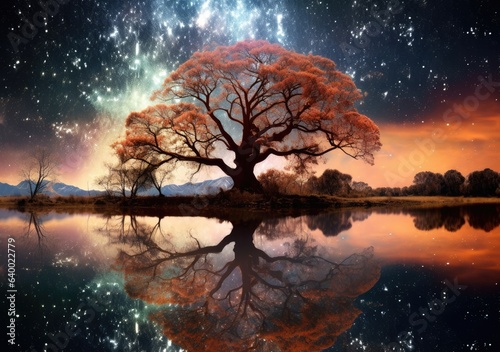 Naturwunder: Der Baum in seiner vollen Pracht. Digital poster. Generative ai.