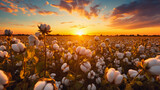 Fair Trade certified cotton field at sunset, warm golden hour light