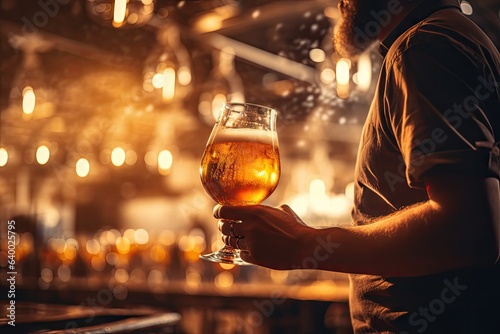 a man is holding beer in a glass Generative AI