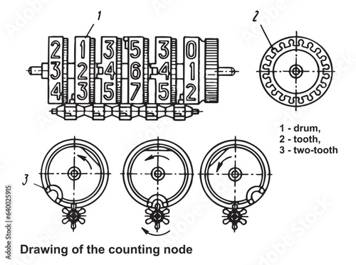 Vector drawing of the counting node. 
Technical engineering schematic diagram.
The design of the electricity meter. 
Measuring device.