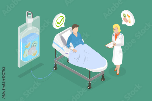 3D Isometric Flat Vector Conceptual Illustration of Vitamin Therapy, IV Drip Nnatural Products