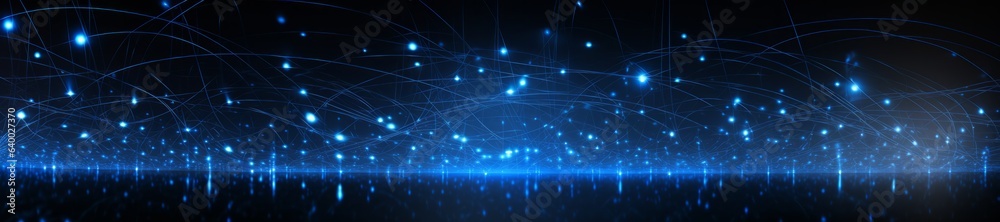 Big data and network technology in the future. Blue database with sophisticated web of data and information flowing through it. High tech glittering design, dots and lines. Abstract technology banner.