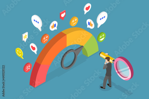 3D Isometric Flat Vector Conceptual Illustration of Sentiment Analysis, Consumer Feedback, Customer Review