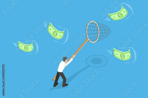 3D Isometric Flat Vector Conceptual Illustration of Chasing Money, Lost Profits, Opportunities