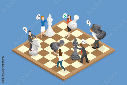 3D Isometric Flat Vector Conceptual Illustration of Strategic Chess, Business Leadership