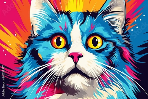 adorable cat amidst vibrant pop art backdrop, Generative AI