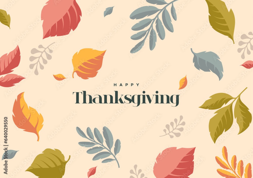 Thanksgiving background. Vector holiday illustration. Autumn banner design. Natural decoration with colorful leaves