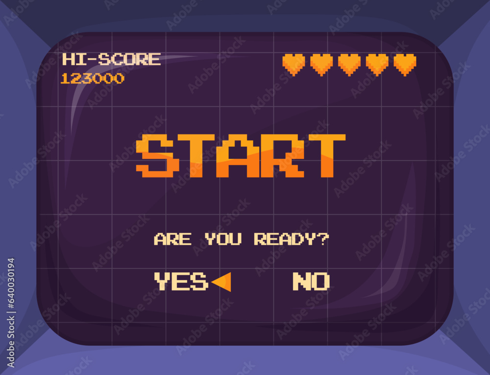 Vecteur Stock Arcade game screen. Retro gaming machine display, pixel ...