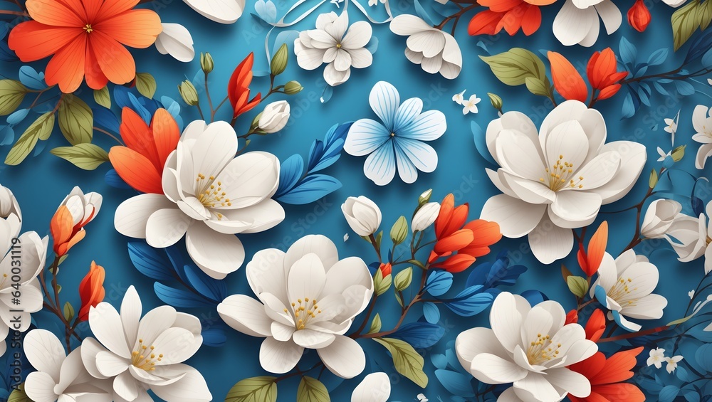 custom made wallpaper toronto digitalPattern with flowers, Seamless patterns of beautiful flowers, fabric art, flat illustration, highly detailed, vector image, photorealistic masterpiece, simple field background, isometric, vector.