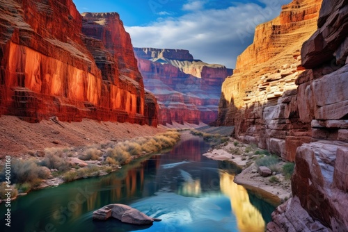 A picturesque red canyon with layered rock formations and a meandering river grand canyon, subway, green river, arizona, utah, Stunning Scenic World Landscape Wallpaper Background