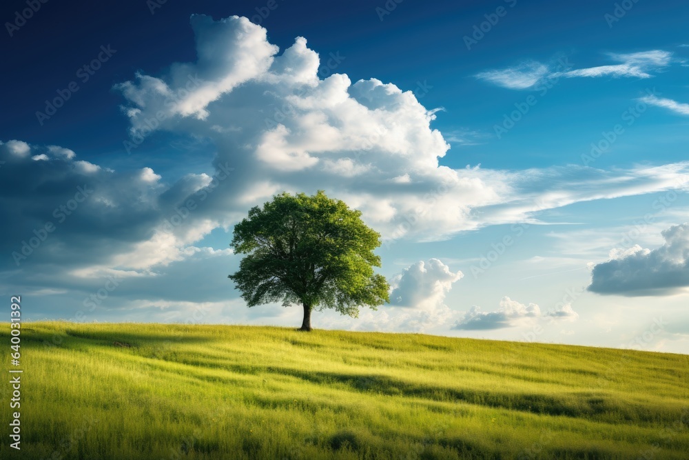 A summer landscape with a single tree as the focal point, Stunning Scenic World Landscape Wallpaper Background A summer landscape with a single tree as the focal point, Stunning Scenic World Landscape Wallpaper Background