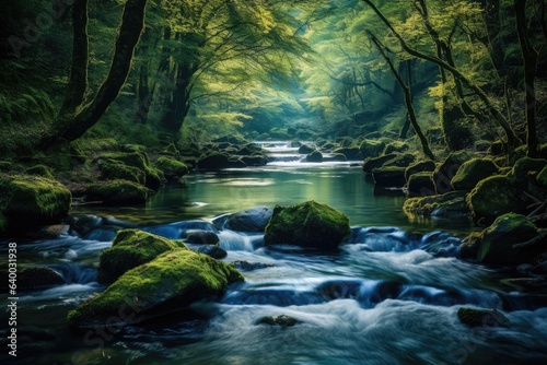 A dense forest with a winding river or stream, Stunning Scenic World Landscape Wallpaper Background