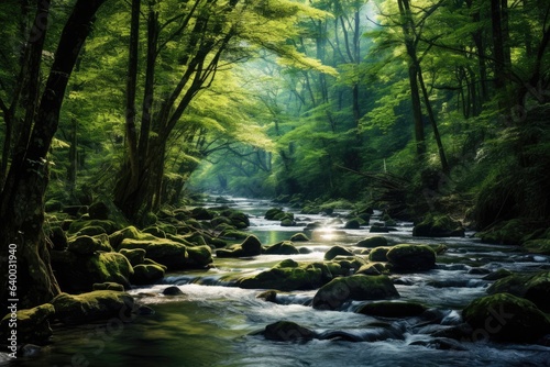 A dense forest with a winding river or stream, Stunning Scenic World Landscape Wallpaper Background