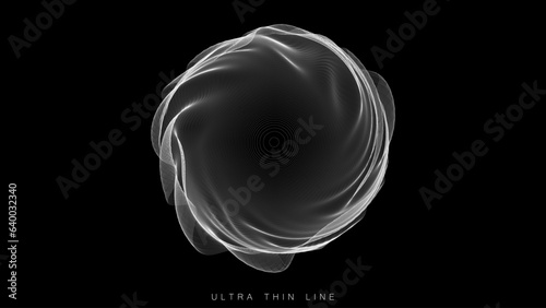 Distorted line spheres. Vector thin line glitch geometry.