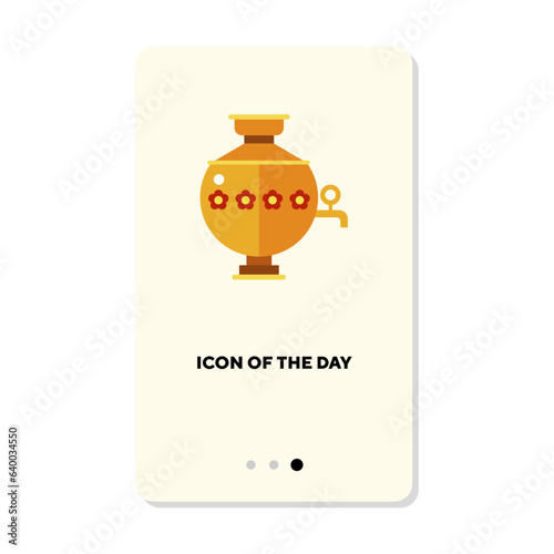 National tea samovar flat vector icon. Traditional Russian souvenir with ornament isolated vector illustration. Slavs culture and ethnicity, tourism concept for web design and apps