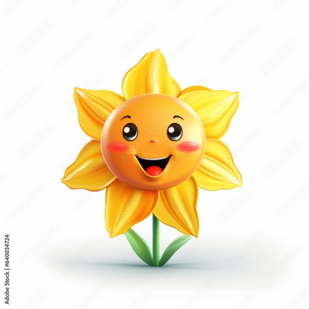 A smiling yellow flower with a green stem. Digital image.
