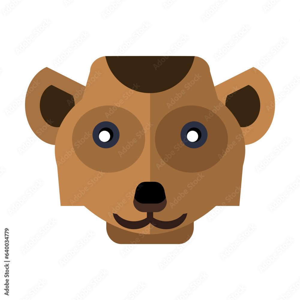 Head of curious meerkat. Muzzle of wild animal cartoon illustration. Wildlife and zoo concept. Sketchy geometric character, mascot. Colored flat vector isolated Head of curious meerkat. Muzzle of wild animal cartoon illustration. Wildlife and zoo concept. Sketchy geometric character, mascot. Colored flat vector isolated
