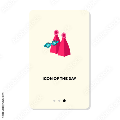 Water activity equipment flat vector icon. Goggles and flippers isolated sign. Water sport and active lifestyle concept. Vector illustration symbol elements for web design and app