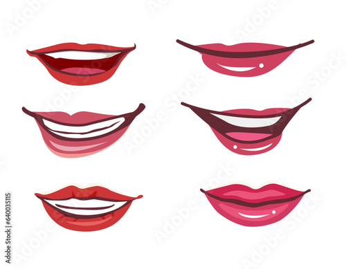 Cartoon mouth,Lips Vector set.Smiling mouth,Laughing lips,Talking mouth,Cartoon emotions.
