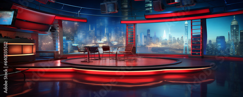 Cable TV News Studio Network Stage Set, Generative AI © HRTNT Media