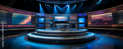 Cable TV News Studio Network Stage Set, Generative AI