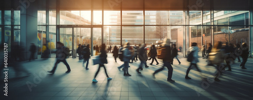 Large Group of Students Walking to Class in a University or College Campus Environment, Motion Blurred Crowd Moving, Generative AI
