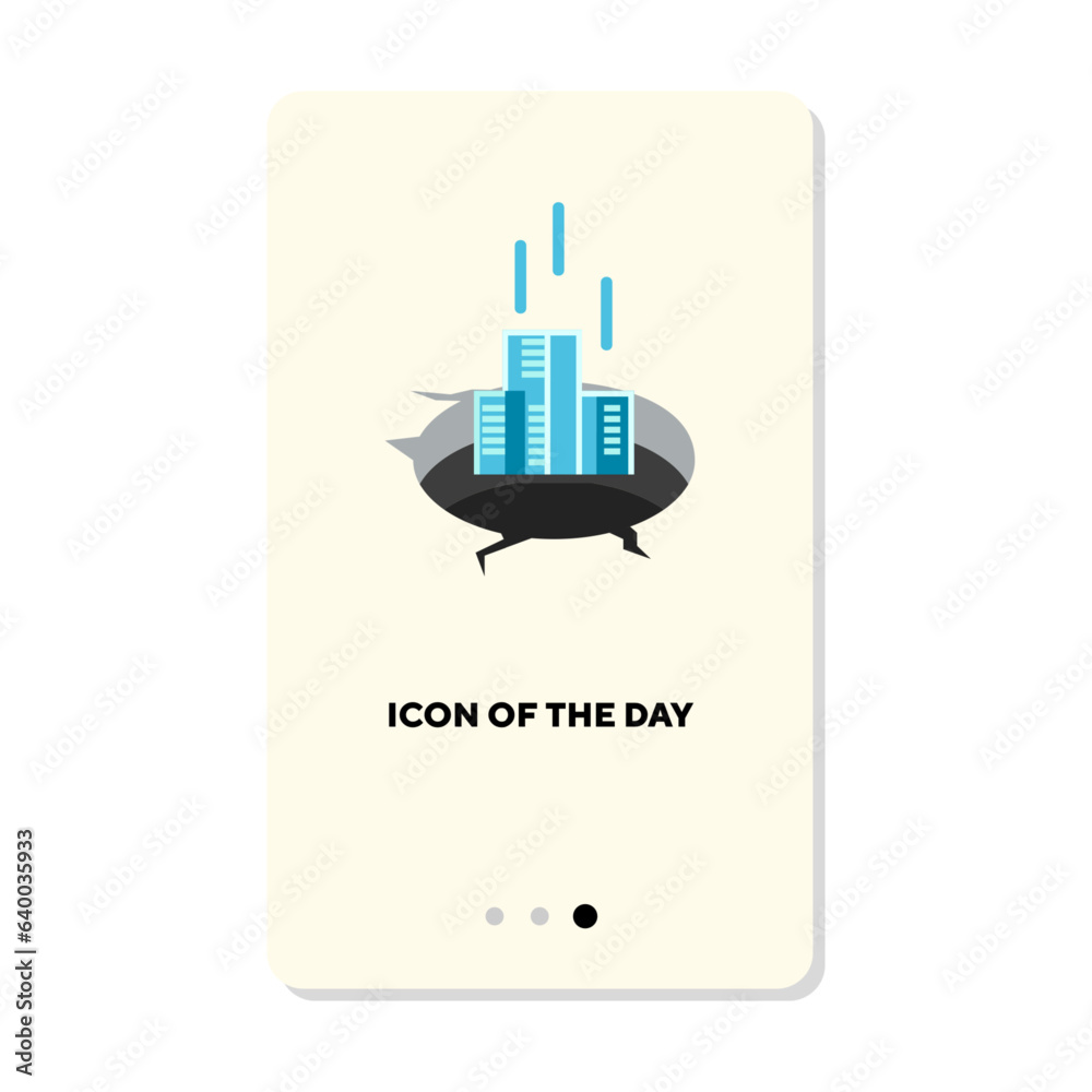 Skyscraper falling down into black hole flat icon. Vertical sign or vector illustration of high urban building element. Construction, insurance, bankruptcy, destruction for web design and apps Skyscraper falling down into black hole flat icon. Vertical sign or vector illustration of high urban building element. Construction, insurance, bankruptcy, destruction for web design and apps