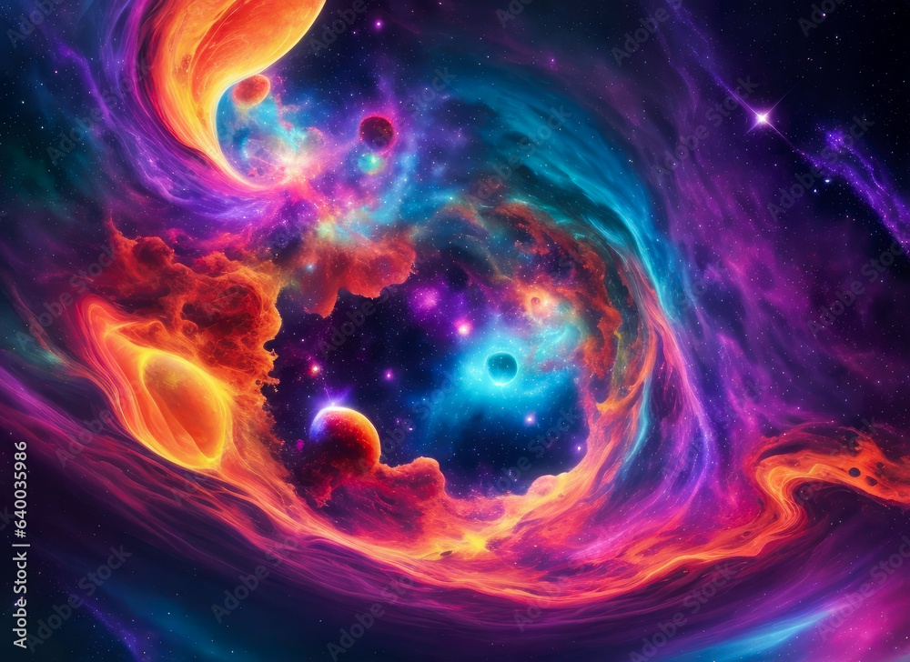 Illustration of stars and space nebula in the universe wallpaper design. Generative AI