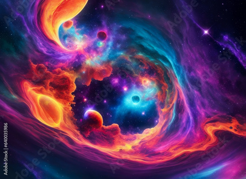 Illustration of stars and space nebula in the universe wallpaper design. Generative AI