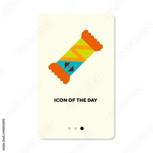 Energy protein bar for athletes flat vector icon. Cartoon drawing of fitness supplements for workout isolated vector illustration. Sport, bodybuilding and health concept for web design and apps