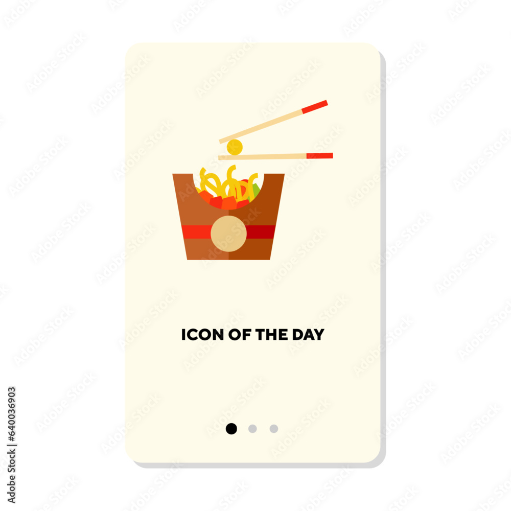 Street food or noodles flat icon. Fast Chinese noodles in a box isolated vector sign. Culinary and cooking concept. Vector illustration symbol elements for web design and apps Street food or noodles flat icon. Fast Chinese noodles in a box isolated vector sign. Culinary and cooking concept. Vector illustration symbol elements for web design and apps