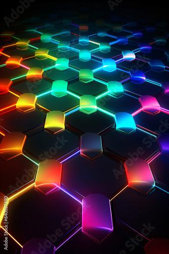 Abstract technology background with rainbow hexagons. 