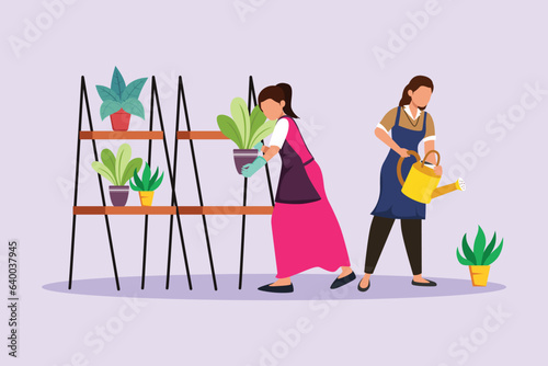 Concept of Neighbors sharing things and helping each other. Colored flat vector illustration isolated. 