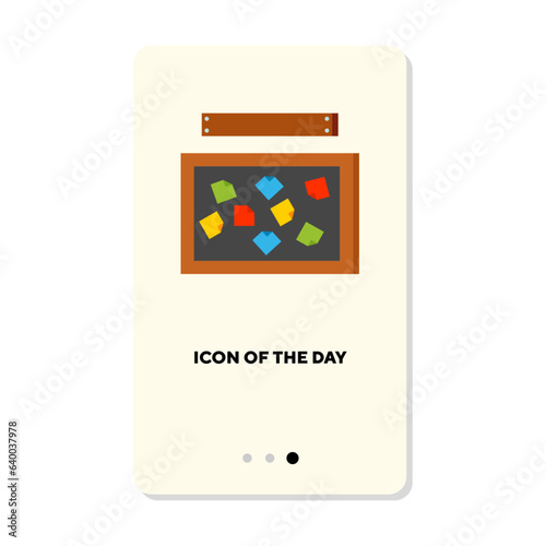 Workplace accessory flat icon. Note board isolated sign. Planning, scheduling, work on project concept. Vector illustration symbol elements for web design