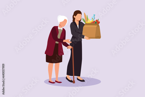 Concept of Neighbors sharing things and helping each other. Colored flat vector illustration isolated. 
