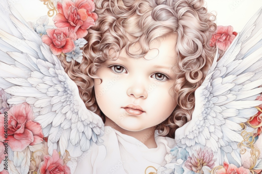 illustration of cute little angel with wings. AI generated illustration of cute little angel with wings. AI generated