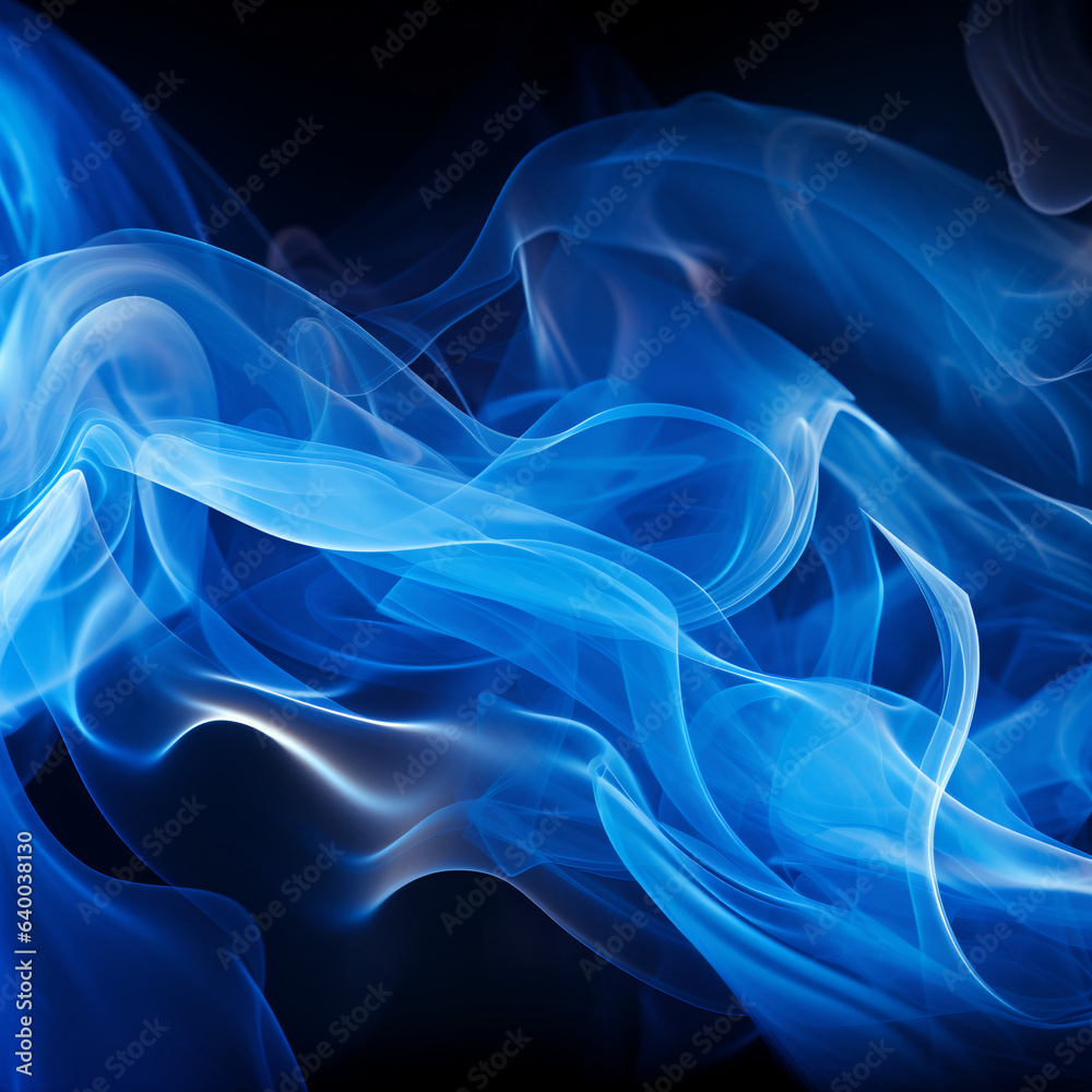 Abstract blue smoke on a black background. Generative AI illustration