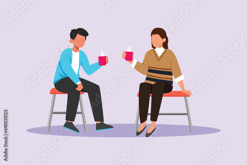 Concept of Neighbors sharing things and helping each other. Colored flat vector illustration isolated. 