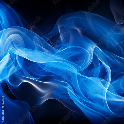 Abstract blue smoke on a black background. Generative AI illustration © Alina