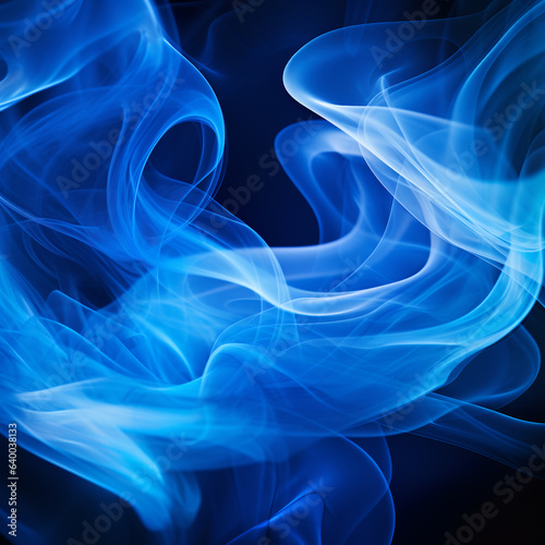 Abstract blue smoke on a black background. Generative AI illustration