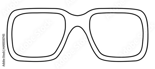 Angular frame glasses fashion accessory illustration. Sunglass front view for Men, women, unisex silhouette style, flat rim spectacles eyeglasses with lens sketch outline isolated on white background