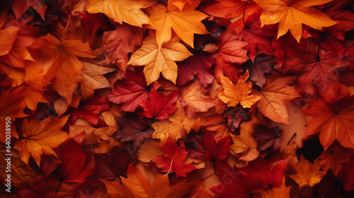 秋の赤と黄色の落ち葉の背景素材