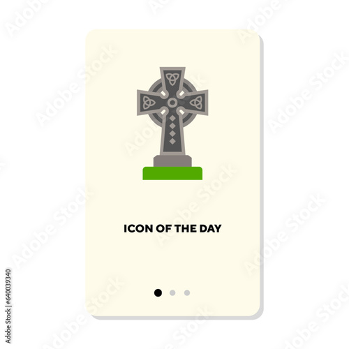 Stone Celtic cross flat vector icon. Religious symbol monument for praying or worshipping isolated vector illustration. Culture and religion, religious cult concept for web design and apps