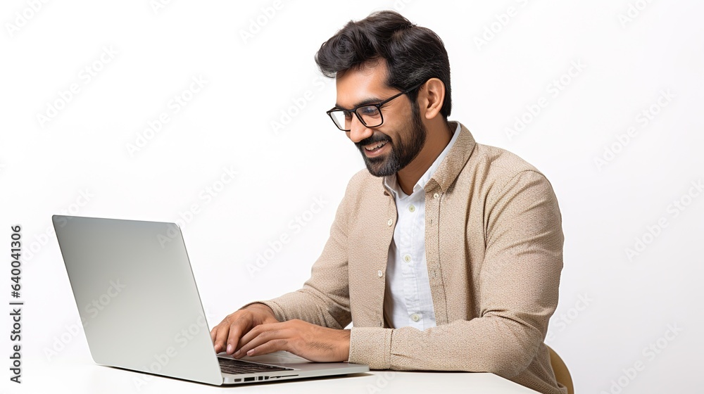 businessman working on laptop computer on white background. businessman working on laptop computer on white background.